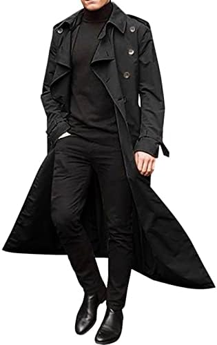 ZYXTIM Man's Double Breasted Trench Coat Notched Lapel Casual